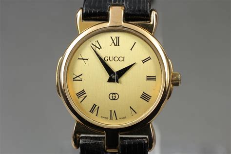 Gucci New Battery GUCCI 3400L 18K Gold Plated Black Leather 